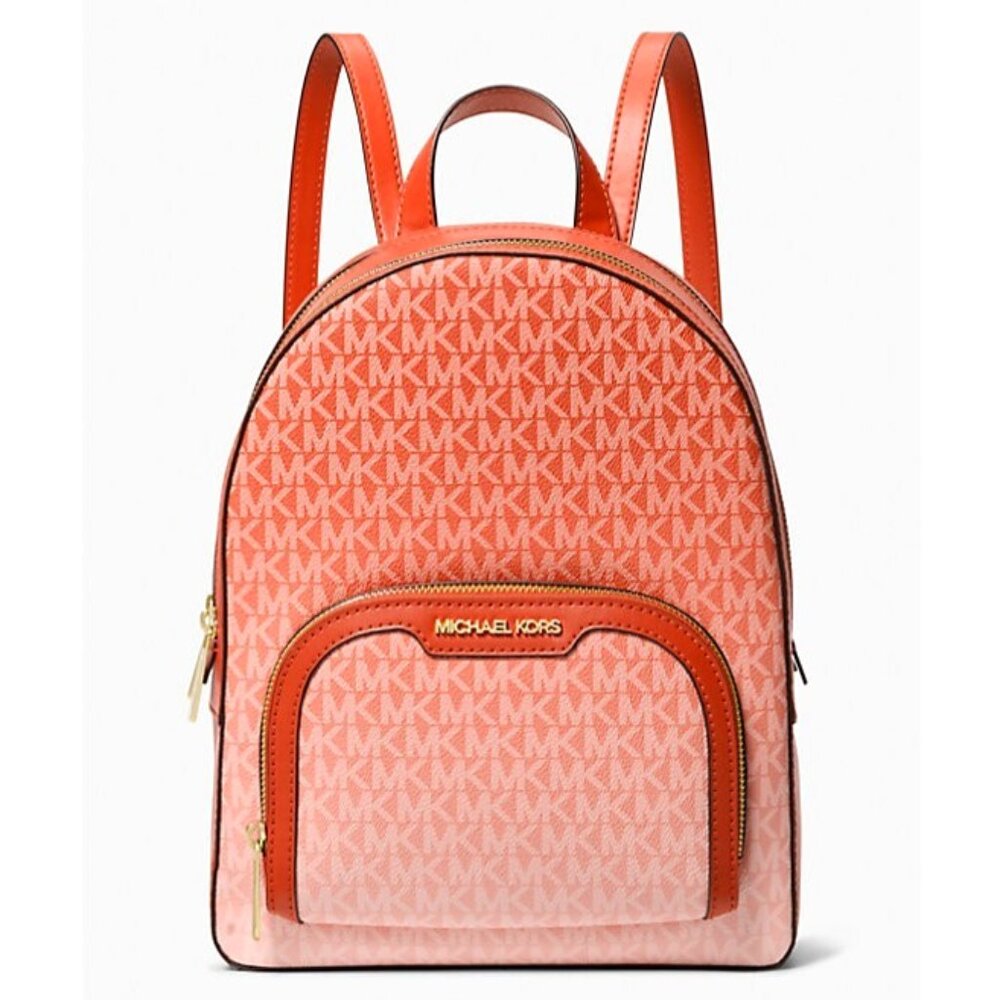 New Michael Kors Jaycee Medium Ombré Signature Logo Backpack Red Clay
